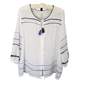 J.Jill Women's Ocean Breeze Crochet Detailed Cotton Top Size XL Petite